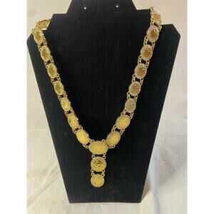 Gold Metal Coin Rhinestone Middle Eastern Style Necklace EUC